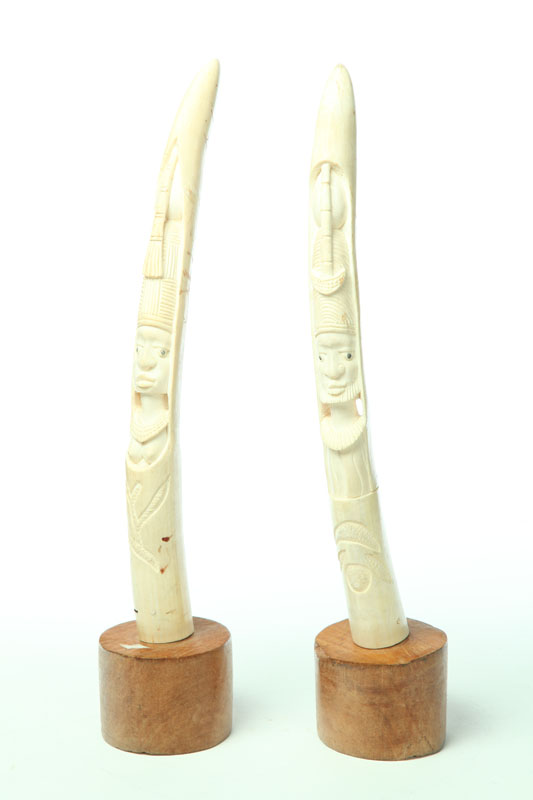 PAIR OF IVORY CARVINGS.  Africa 