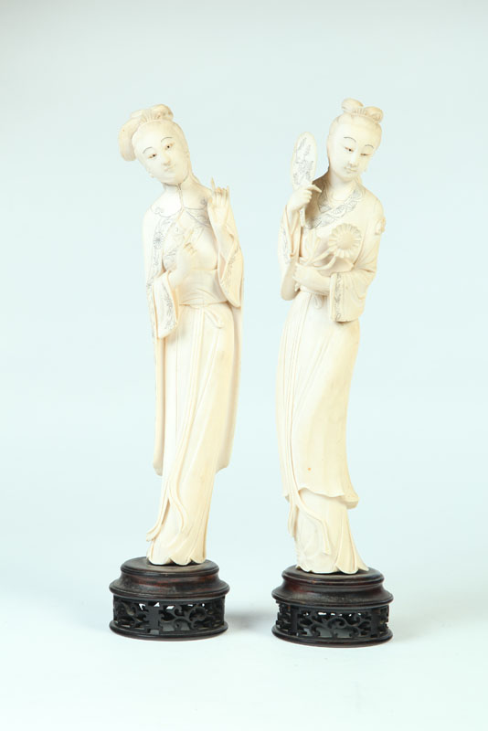 PAIR OF IVORY CARVINGS.  China 