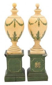 PAIR OF IVORY PAINTED URNS, EA