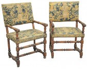 PAIR OF JACOBEAN WALNUT ARM CH
