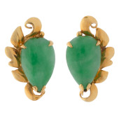 PAIR OF JADE, 22K YELLOW GOLD