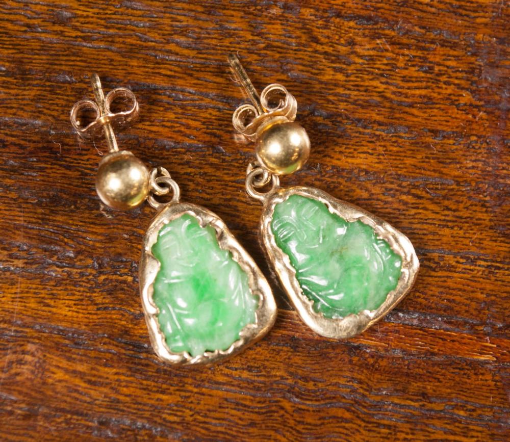 PAIR OF JADE AND FOURTEEN KARAT