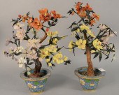 PAIR OF JADE AND HARDSTONE TRE