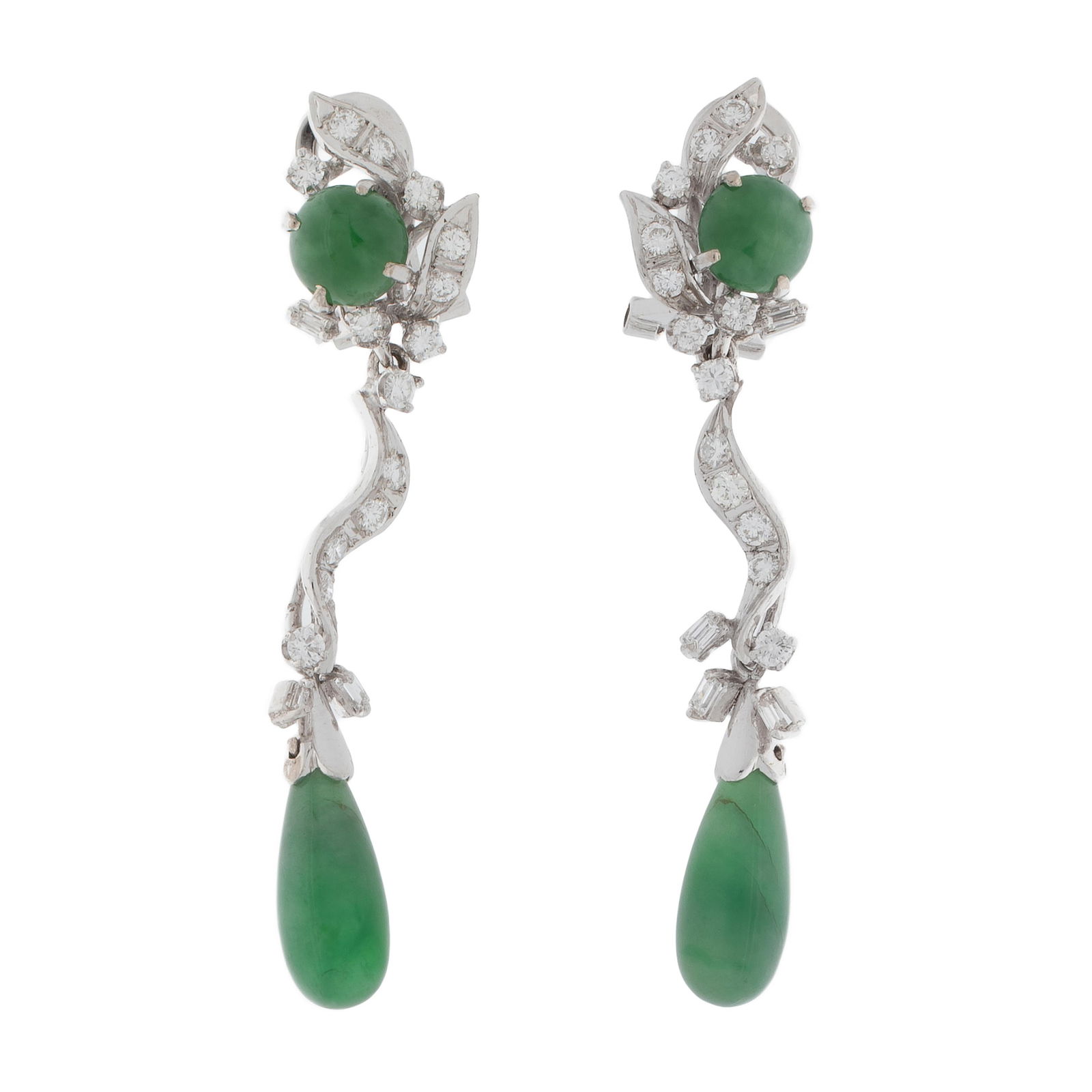 PAIR OF JADE, DIAMOND, 14K WHITE