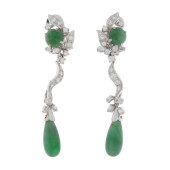 PAIR OF JADE, DIAMOND, 14K WHI