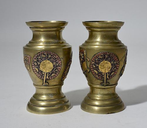 PAIR OF JAPANESE BRONZE AND MIXED