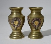 PAIR OF JAPANESE BRONZE AND MI