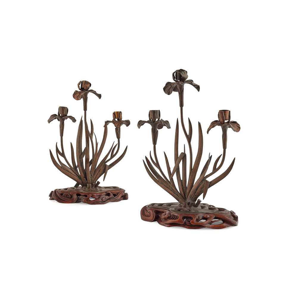 PAIR OF JAPANESE BRONZE CANDLE