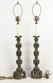 PAIR OF JAPANESE BRONZE CANDLE