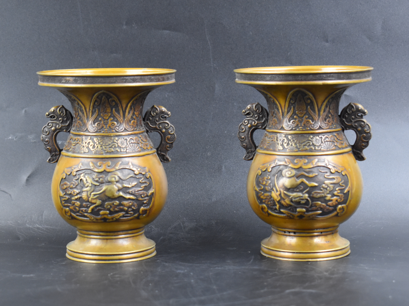 PAIR OF JAPANESE BRONZE CAST
