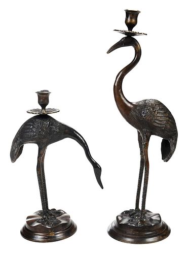 PAIR OF JAPANESE BRONZE CRANE