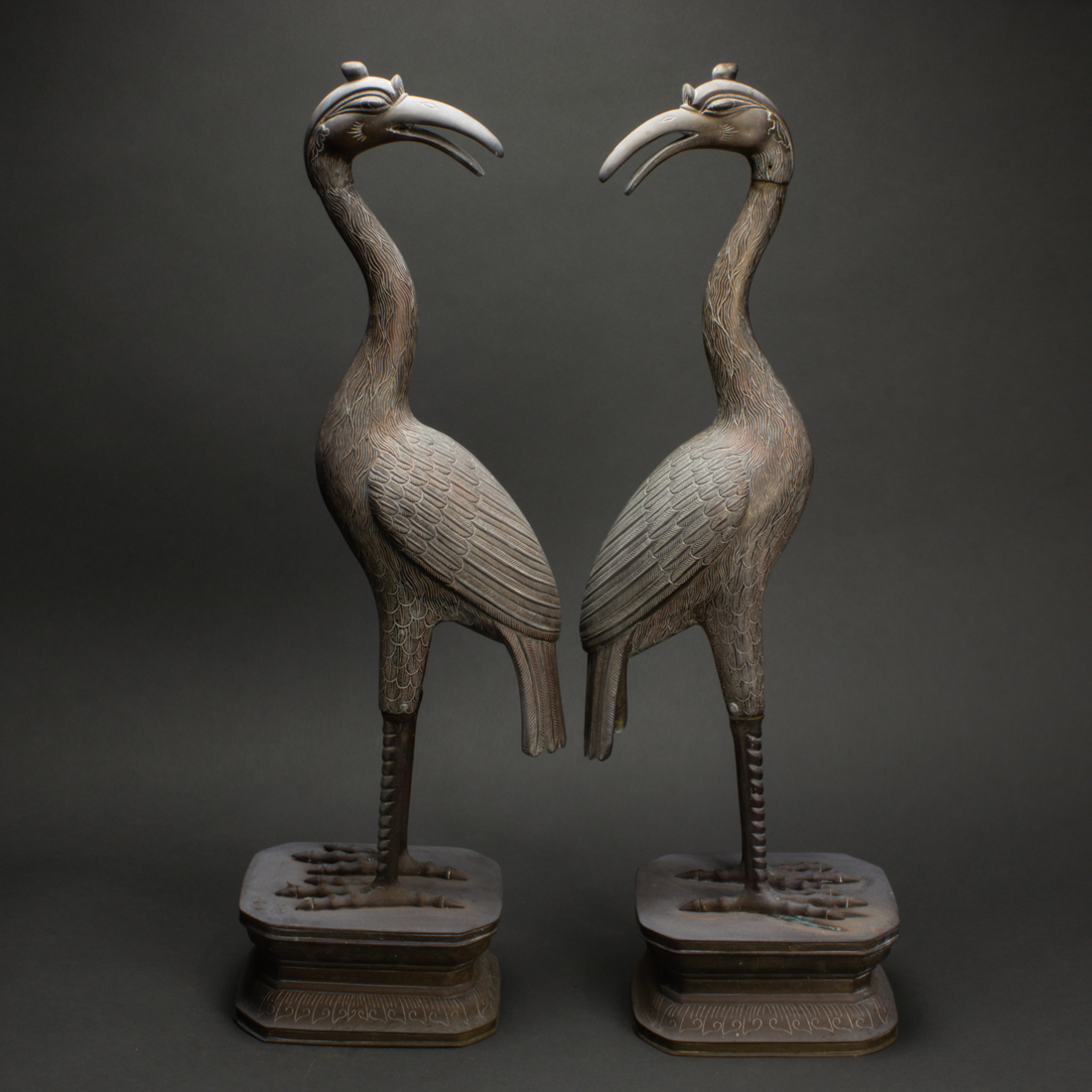 PAIR OF JAPANESE BRONZE CRANES Pair