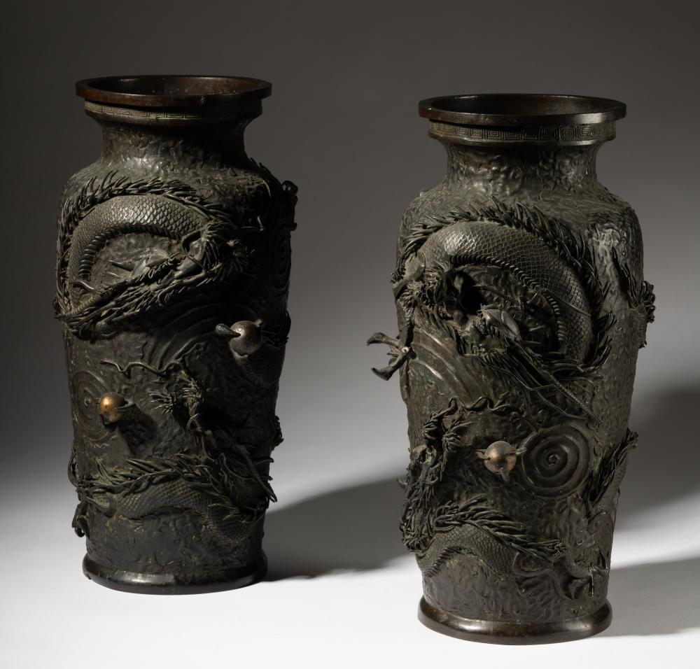 PAIR OF JAPANESE BRONZE DRAGON