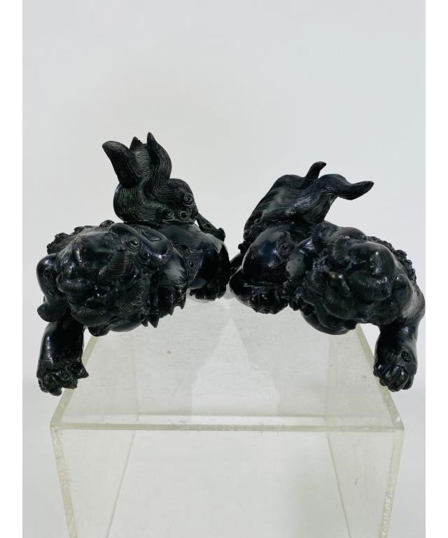 Pair of Japanese bronze foo dogs,