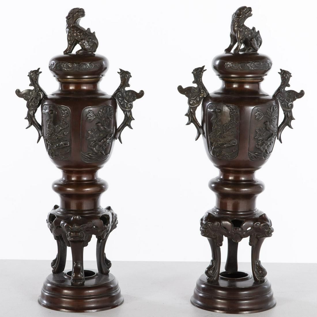 PAIR OF JAPANESE BRONZE LIDDED
