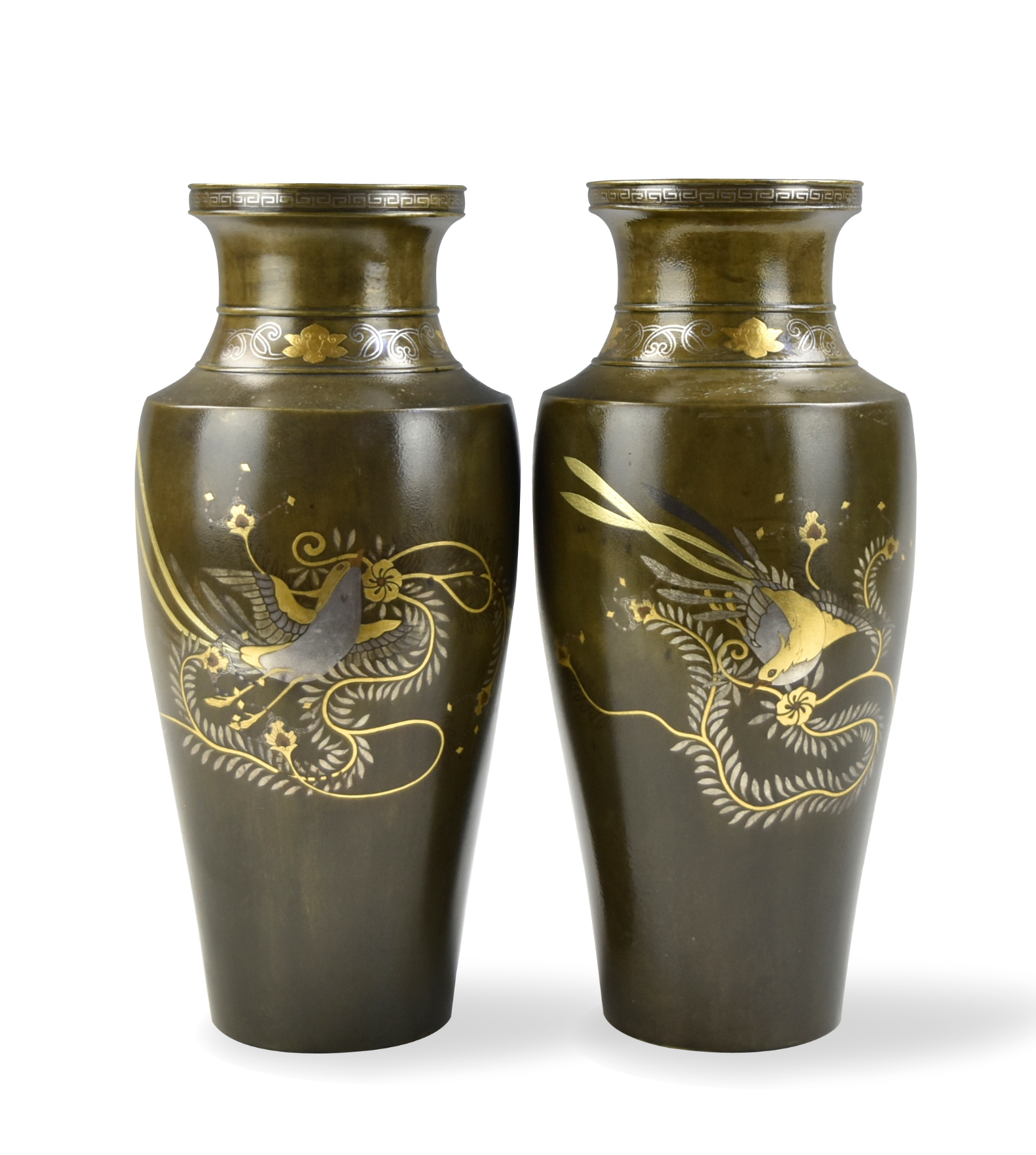 PAIR OF JAPANESE BRONZE VASES ,