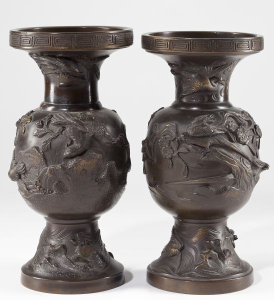 Pair of Japanese Bronze Vases20th