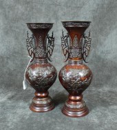 PAIR OF JAPANESE BRONZE VASESP