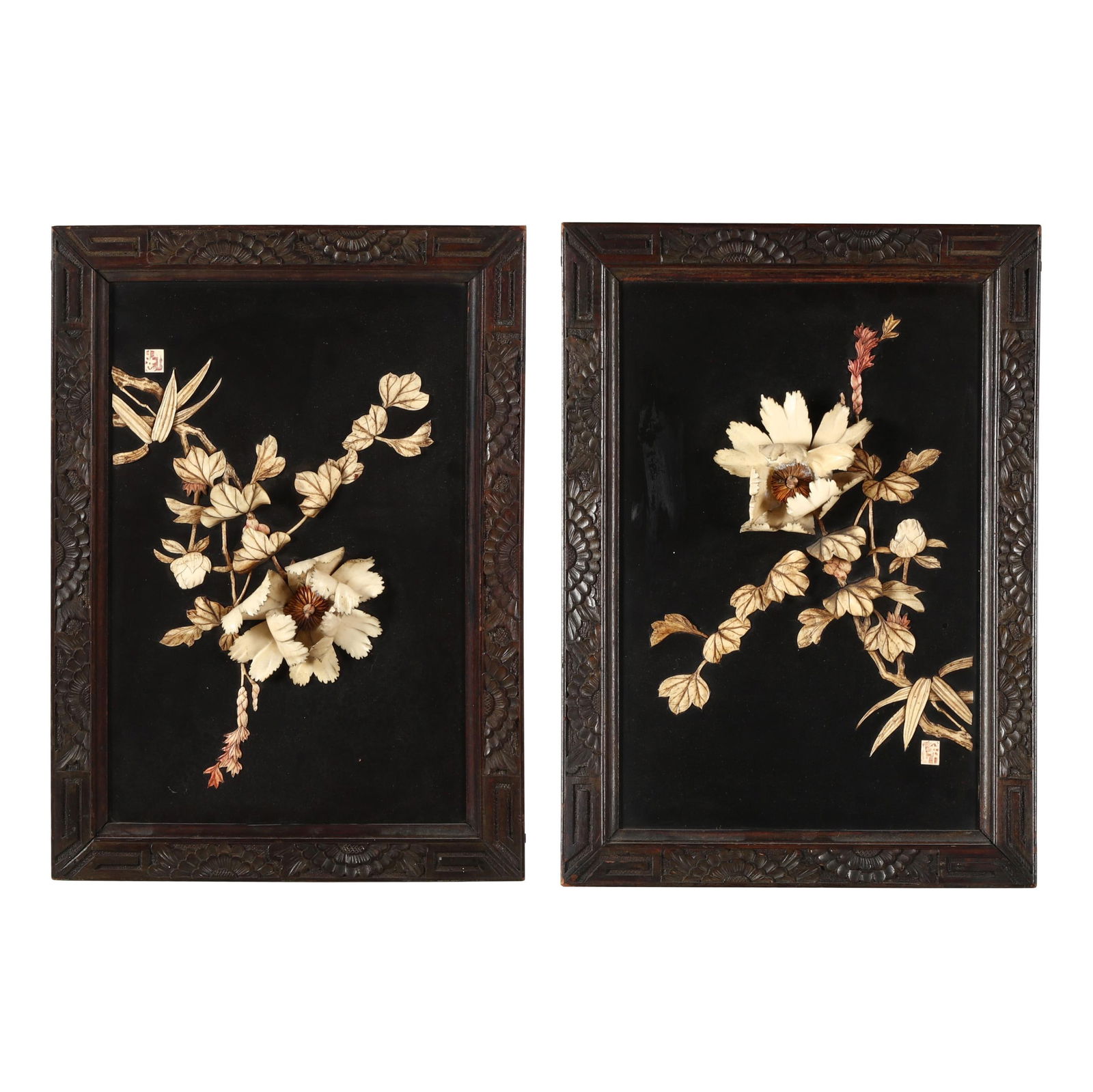 PAIR OF JAPANESE CARVED BONE AND