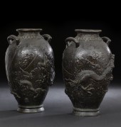 Pair of Japanese Cast-Iron Vas
