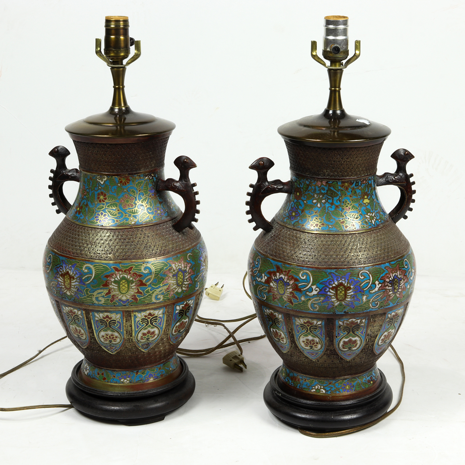 PAIR OF JAPANESE CHAMPLEVE VASES