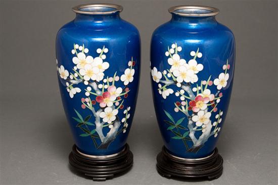 Pair of Japanese cloisonne vases,