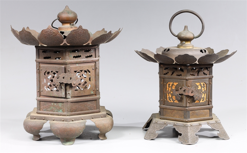Pair of Japanese hanging brass