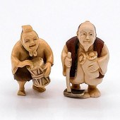 PAIR OF JAPANESE INKED CARVED