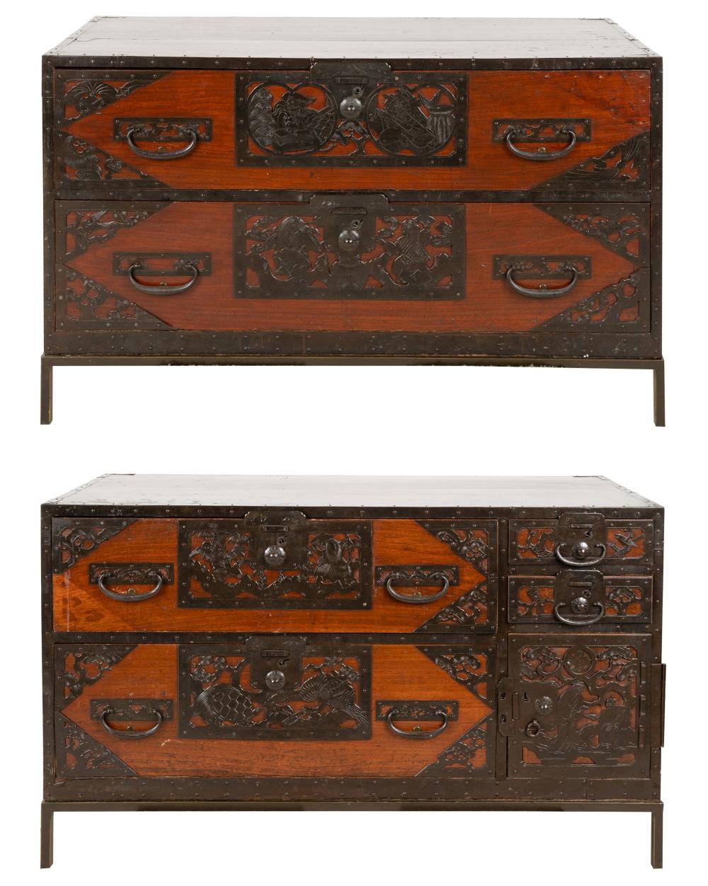 PAIR OF JAPANESE IRON-BOUND TANSU