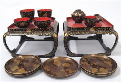 Pair of Japanese lacquered tea