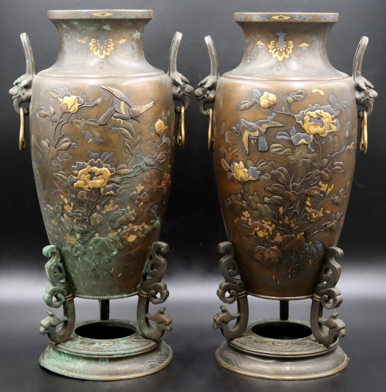 PAIR OF JAPANESE MIXED METALS