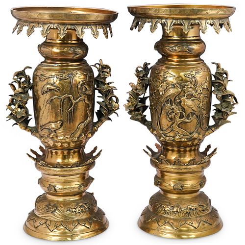 PAIR OF JAPANESE ORNATE BRONZE