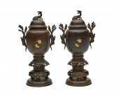 PAIR OF JAPANESE PATINATED AND
