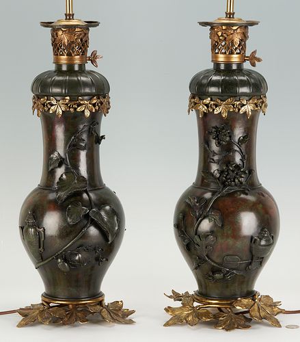PAIR OF JAPANESE PATINATED BRONZE