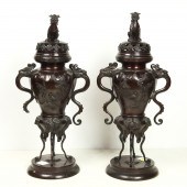 PAIR OF JAPANESE PATINATED BRO