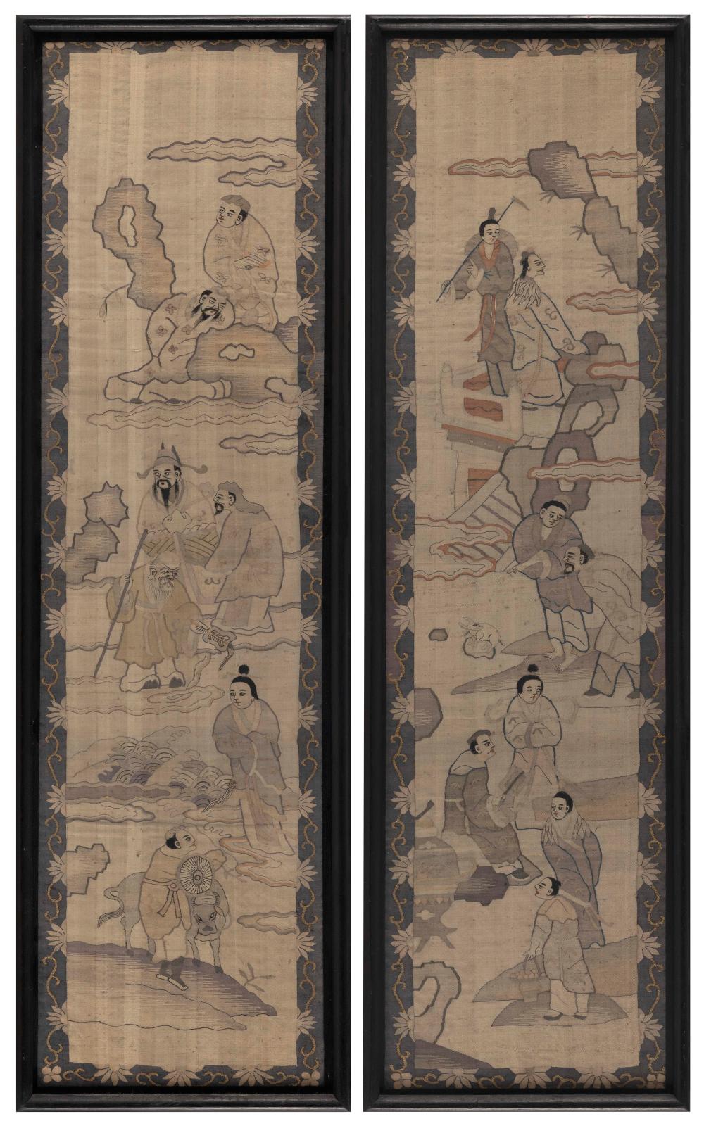 PAIR OF JAPANESE SILK FIGURAL