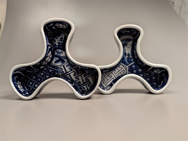 Pair of Japanese-style, blue and