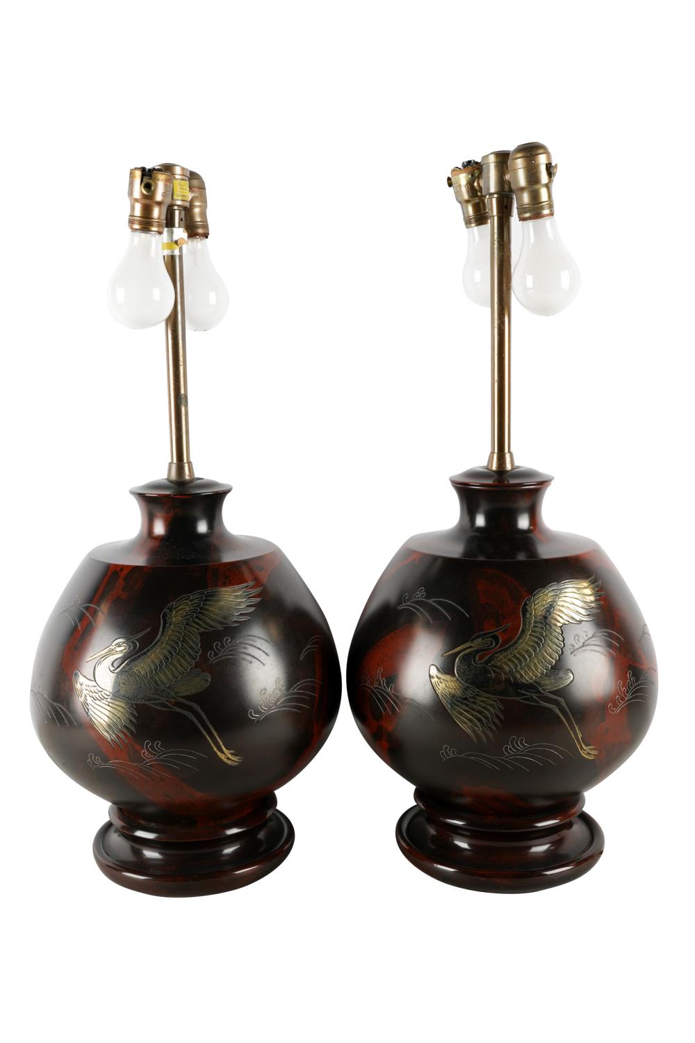 PAIR OF JAPANESE STYLE INLAID METAL