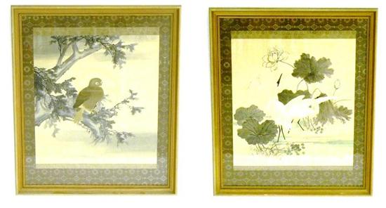 Pair of Japanese watercolor and