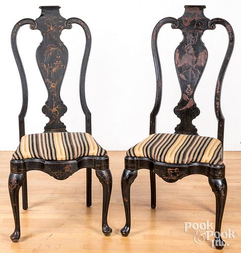 PAIR OF JAPANNED DINING CHAIRS,