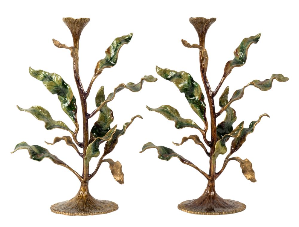 PAIR OF JAY STRONGWATER ENAMEL LEAF