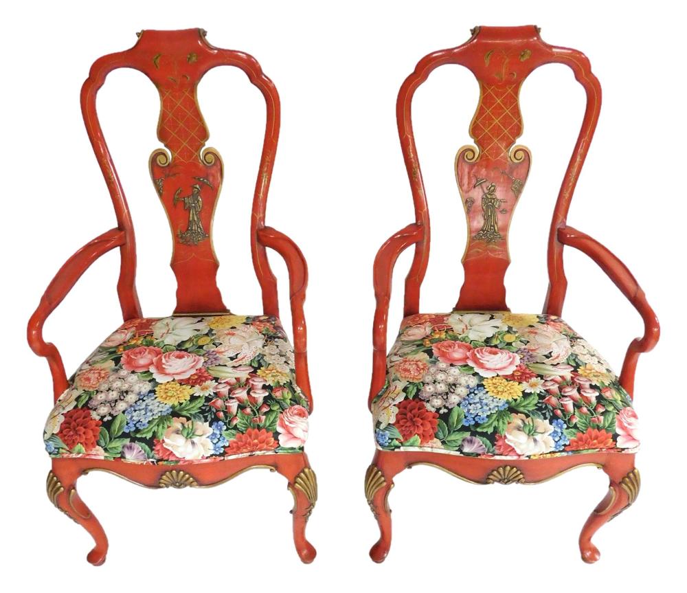 PAIR OF KARGES QUEEN ANNE STYLE RED
