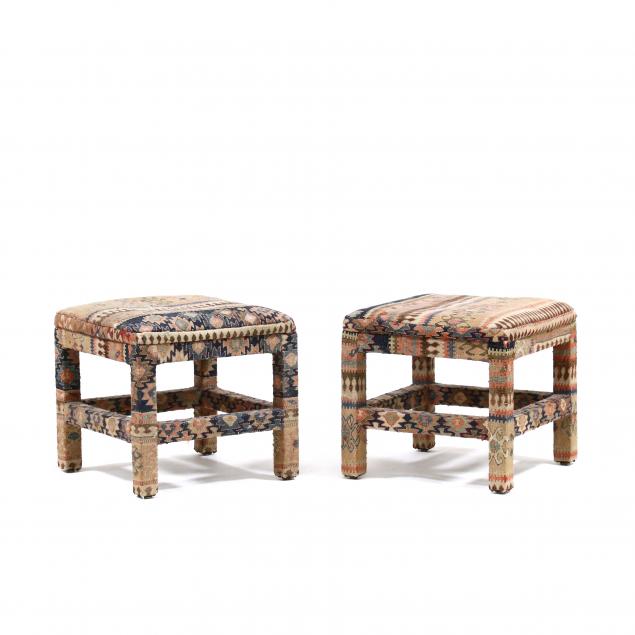 PAIR OF KILIM UPHOLSTERED STOOLS
