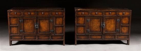 Pair of Korean carved elmwood