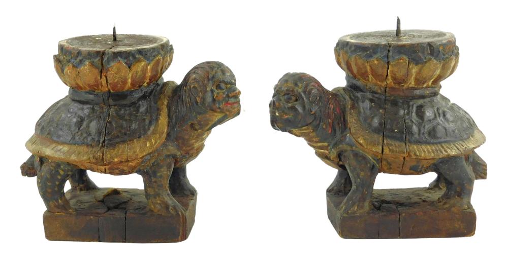 PAIR OF KOREAN CARVED WOOD TORTOISE