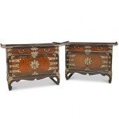 PAIR OF KOREAN WOOD AND BRASS