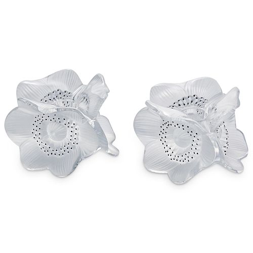 PAIR OF LALIQUE ANEMONE CRYSTAL
