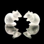 PAIR OF LALIQUE CRYSTAL MICE F