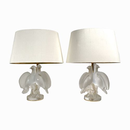 PAIR OF LALIQUE DOUBLE DOVE