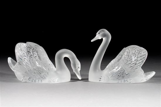 Pair of Lalique etched and